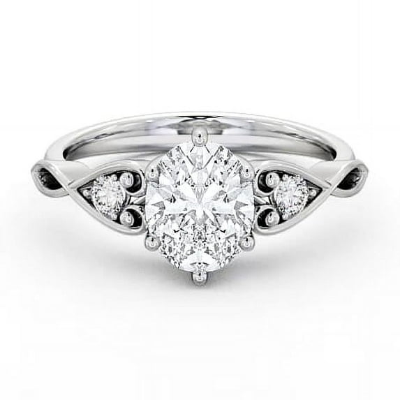 Spot Jewel 2.2 Ct Oval Cut Lab Created Diamond Ring – Criss Cross Infinity Heart Shank – Solitaire with Accent – 6 Prong 14K White Gold Plated – Daily Diamond Ring