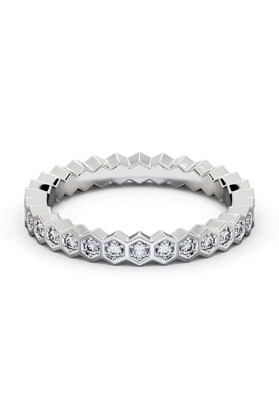 2.2 Ct Round Cut Lab Created Diamond Ring - 14K White Gold Plated Honeycomb Design Half Eternity Engagement Ring for Women - Stunning Proposal Ring