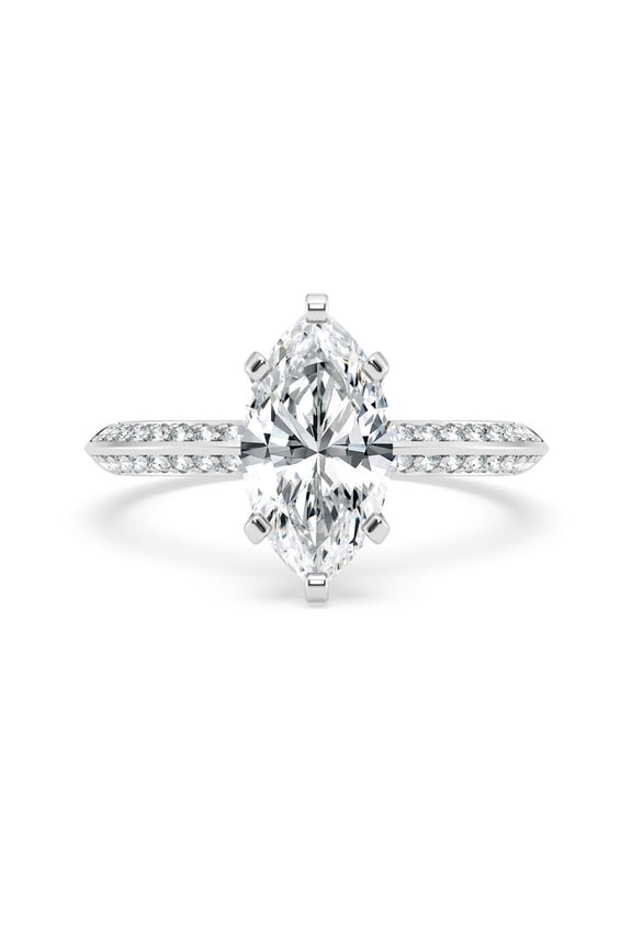 2.3 Ct Marquise Cut Solitaire Diamond Ring - Hidden Halo Accent Stones - 14K White Gold Plated Wedding Jewelry for Women