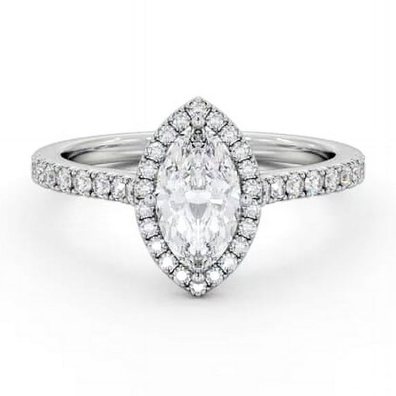 Spot Jewel 2.4 Ct Marquise Cut Lab Created Diamond Ring – Solitaire with Accent Halo Design – 14K White Gold Plated Wedding Band Jewelry