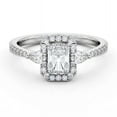 thumbnail image 1 of Spot Jewel 2.4 Ct Radiant Cut Lab Created Diamond Ring – Three Stone Halo Engagement Style – 14K White Gold Plated – Prong Set Gift for Her, 1 of 4