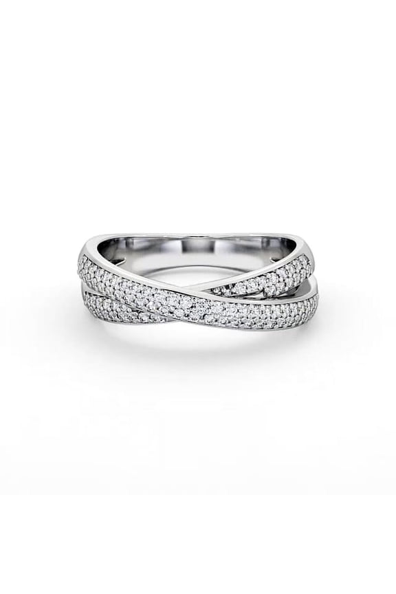 2.4 Ct Round Cut Lab-Created Diamond Ring – 14K White Gold Plated – Overlapping Crossover Design – Elegant Gift for Engagement or Events