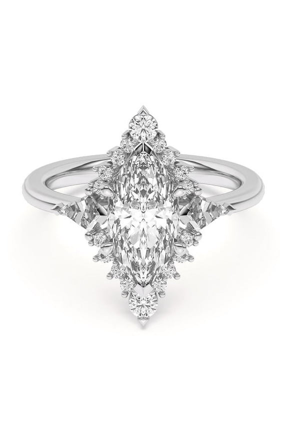 2.5 Ct Marquise Cut Lab Created Diamond Kite Halo Engagement Ring - 14K White Gold Plated Wedding Jewelry for Women