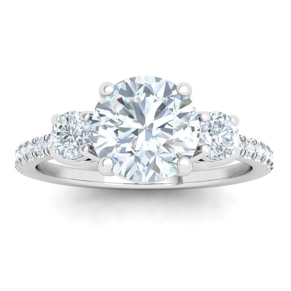 Spot Jewel 2 Ct Lab-Created Diamond Engagement Ring - 14K White Gold Plated Round Cut 3 Stone Design for Women - Elegant Gift for Her to Celebrate Your Love Journey