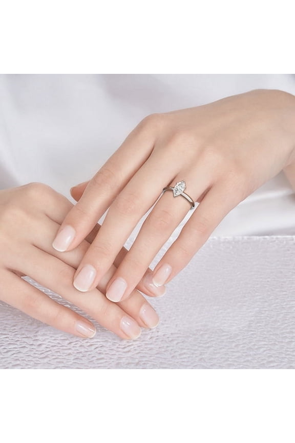 2 Ct Marquise Cut Lab Created Diamond Engagement Ring – 14K White Gold Plated Knife Edge Shank Ring – Timeless Wedding Ring Gift for Her