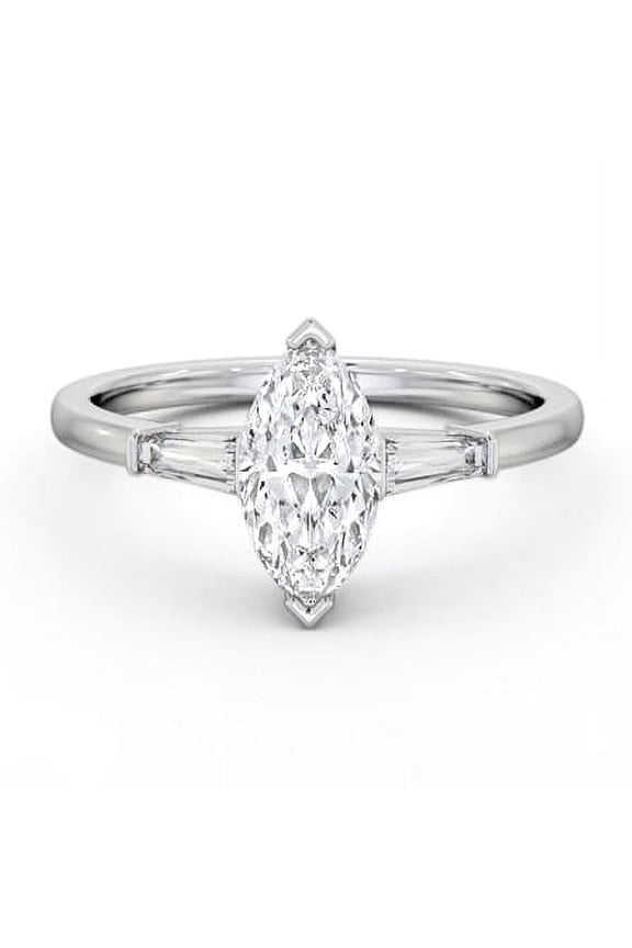 2 Ct Marquise Cut Lab Created Diamond Ring – Mid Century Inspired Solitaire – Cathedral Shank – 2 Prong Setting – 14K White Gold Plated Ring