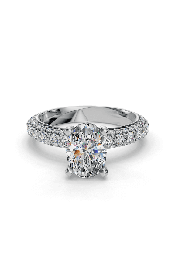 2 Ct Oval Cut Lab Created Diamond Engagement Ring with Rolled Pave Design - 14K White Gold Plated Solitaire Ring for Women - Elegant Wedding Jewelry