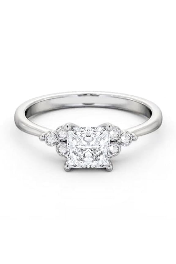 2 Ct Princess Cut Lab Created Diamond Ring – Cluster Style Engagement Jewelry – 14K White Gold Plated – Proposal Ring for Her Special Day