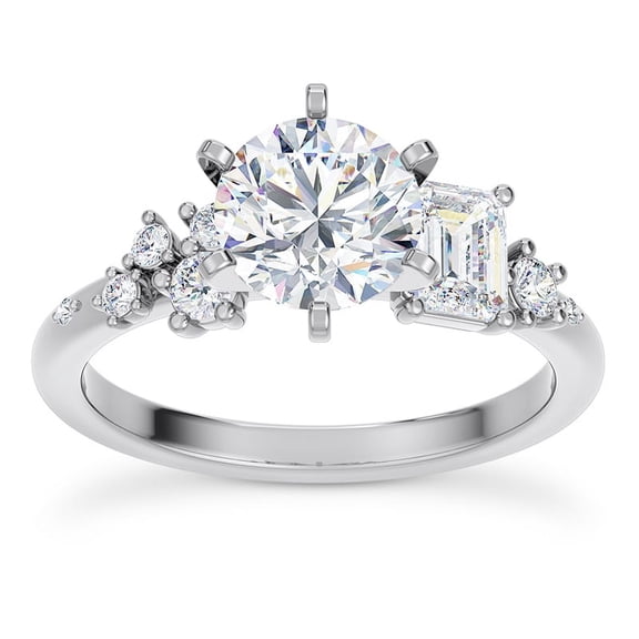 Spot Jewel 2 Ct Round Cut Lab Created Diamond Ring - 14K White Gold Plated Solitaire Ring - Engagement Wedding Ring for Women - Solitaire with Accents