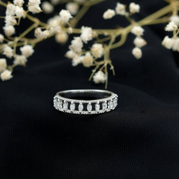 Spot Jewel 3 Ct VVS1 Marquise Cut Diamond Eternity Band - 14K White Gold Plated Ring - Engagement Wedding Promise Ring for Women - Minimalist Eternity Band for Women - Elegant Party Wear Band for Her