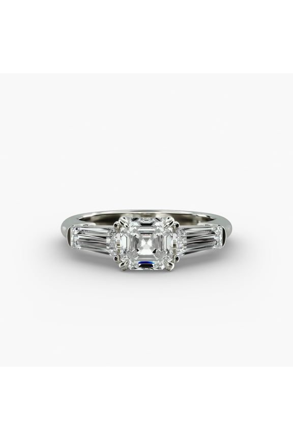 Asscher Cut 2.2 Ct Diamond Rings - 14K White Gold Over Ring - Christmas Engagement Rings - Engagement Wedding Mid Century Baguette Ring - Gift for Birthday - Valentine's Day Gifts