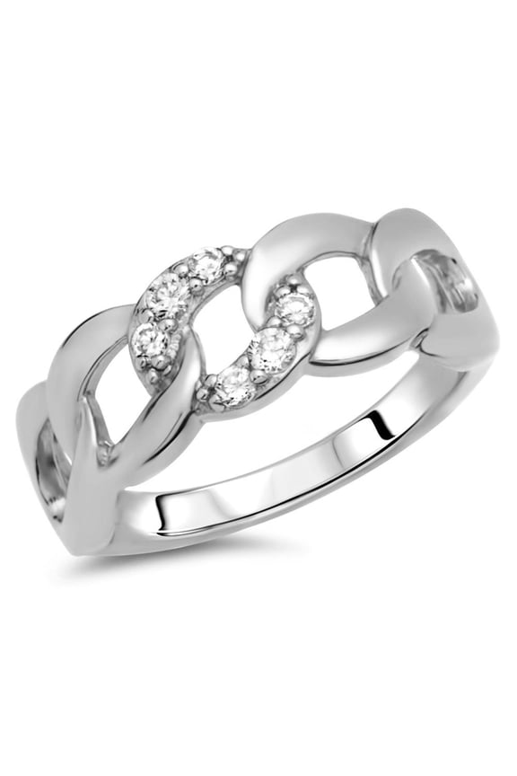 Beautiful 1.8 Ct Round Cut Diamond Cuban Chain Engagement Ring - Women's Lab-Created Simulated Diamond 14K White Gold Plated - Ideal for Weddings, Anniversary and Special Celebration