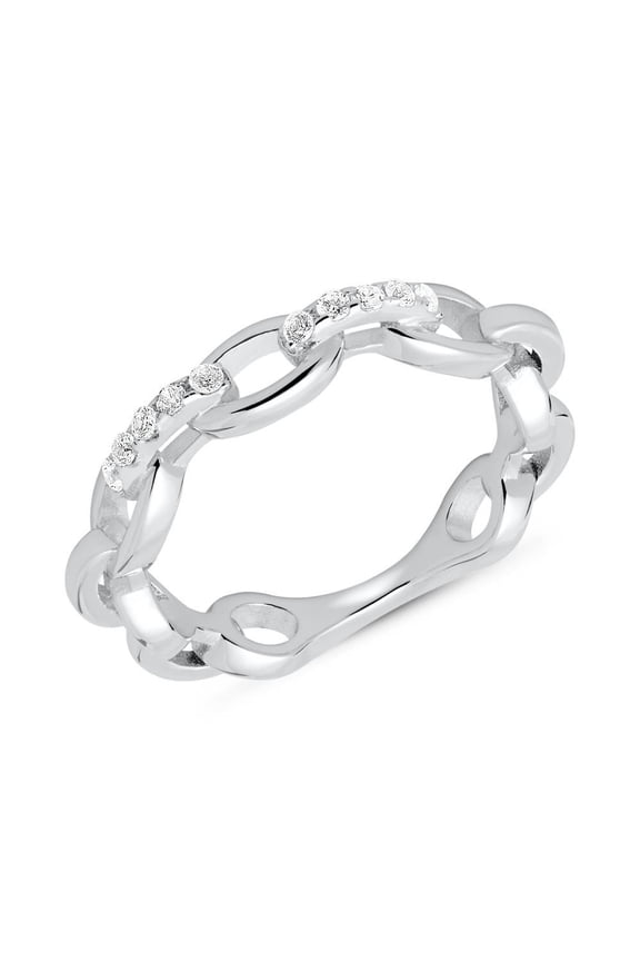 Elegant 1.8 Ct Round Cut Lab-Created Simulated Diamond Cuban Chain Ring - 14K White Gold Plated - Stunning Engagement Band for Women - Great Gift for Weddings, Anniversary and Proposal