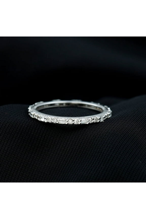 Emerald Cut 2.60 Ct VVS1/D Lab Created Simulated Diamond Ring - 14K White Gold Plated Eternity Bands - Party Wear Diamond Rings for Women - Multi-Stone Stacking Engagement Rings