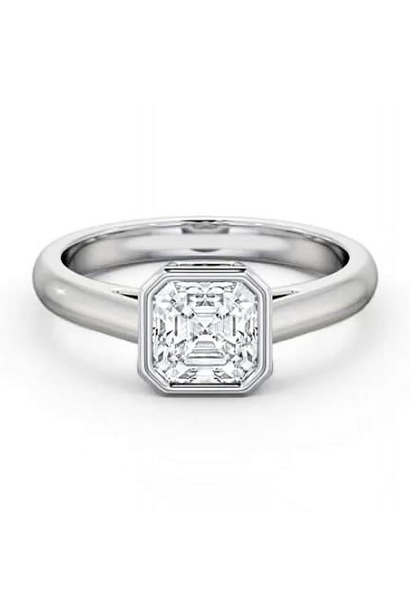 Excellent 1.8 Ct Asscher Cut Solitaire Diamond Ring - Bezel Set Lab-Created Simulated Diamond with 14K White Gold Plated - Stackable Diamond Rings On Clearance - Personalized Gifts