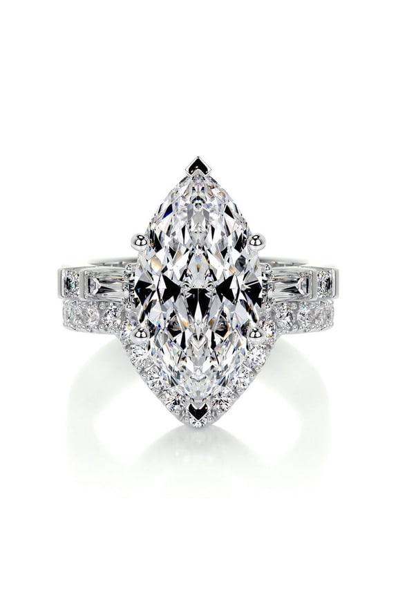 Gorgeous Marquise Cut Five Stone Two Eternity Diamond Ring - 2.1 Ct Lab-Created Simulated Diamond - 14K White Gold Plated - Perfect for Women’s Engagements, Anniversary and Birthday Gifts