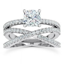 Spot Jewel Lab Created Cushion Cut Diamond Ring for Women - 1.9 Ct Criss Cross Engagement Jewelry - 14K White Gold Plated Pave Set Bridal Wedding Band for Her - Graduation Gifts for Sister