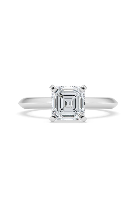 Lab Created Diamond Solitaire Ring - Hidden Halo 1.7 Ct Asscher Cut Diamond with Accent Stones - 14K White Gold Plated Jewelry - Engagement Ring for Wedding and Life's Precious Memories