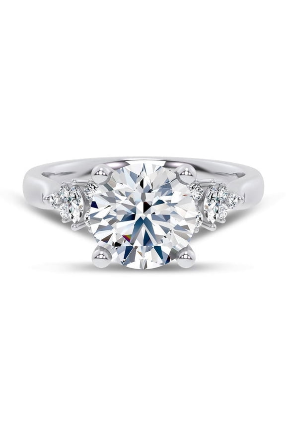 Marquise and Round Diamond Engagement Ring for Women - 1.9 Ct Lab Created Round Cut Diamond with 14K White Gold Plated Metal - Dazzling Bridal Jewelry for Special Celebrations