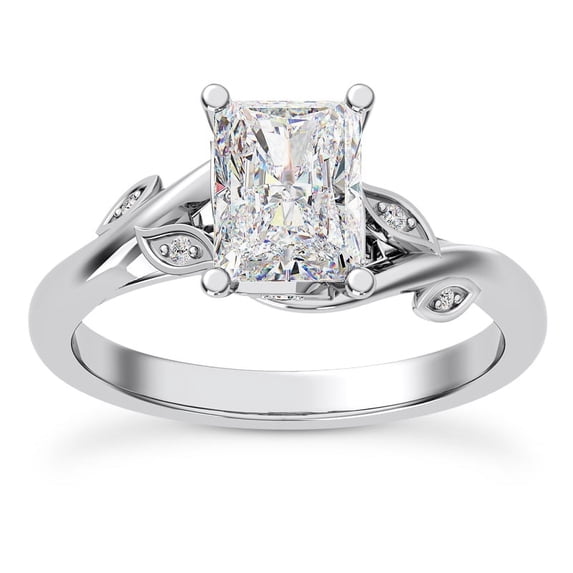 Spot Jewel Pave Set Vine Engagement Ring - 2.3 Ct Radiant Cut Lab Created Diamond Solitaire Design in 14K White Gold Plated - Wedding Jewelry for Diamond Lovers - Classic Solitaire Ring