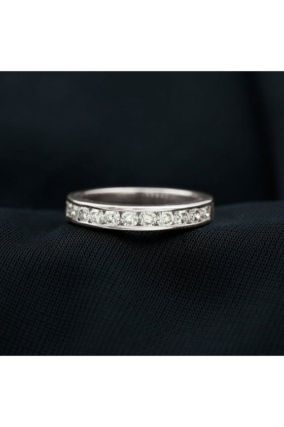 Round Cut 2.20 Ct VVS1/D Lab Created Simulated Diamond Ring - 14K White Gold Plated Diamond Rings - Stacking Eternity Bands - Daily Wear Simple Bands for Women - Gift for Women