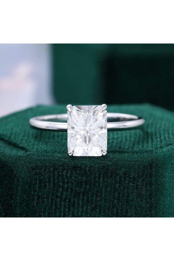 White Gold Plated 14K Diamond Rings for Her - Radiant Cut Excellent 1.9 Ct Diamond Ring for Women - Engagement Solo Stone Prong Set Ring - Causal Daily Wear Ring for Women