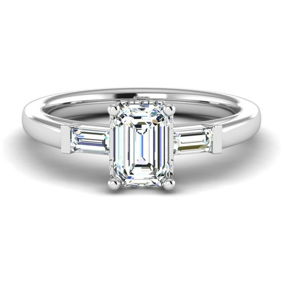 Spot Jewelry 1.5 Ct Emerald Cut Moissanite Three-Stone Hidden Halo Engagement Ring - 14K White Gold Plated Wedding Jewelry for Women - Elegant Diamond Ring for Special Occasions
