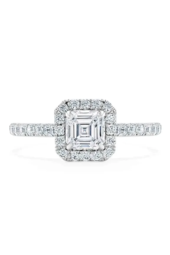 ry 1.6 Ct Asscher Cut Moissanite Ring - 14K White Gold Plated Ring for Her - Gorgeous Anniversary Gift for Women's - Forever Halo Ring for Women's - Milgrain Valentine Proposal Ring