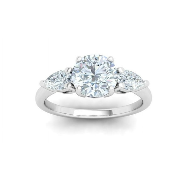 Spot Jewelry 1.6 Ct Lab-Grown Diamond Engagement Ring - 14K White Gold Plated Round Cut 3 Stone Design for Women - Elegant Gift for Her to Celebrate Love