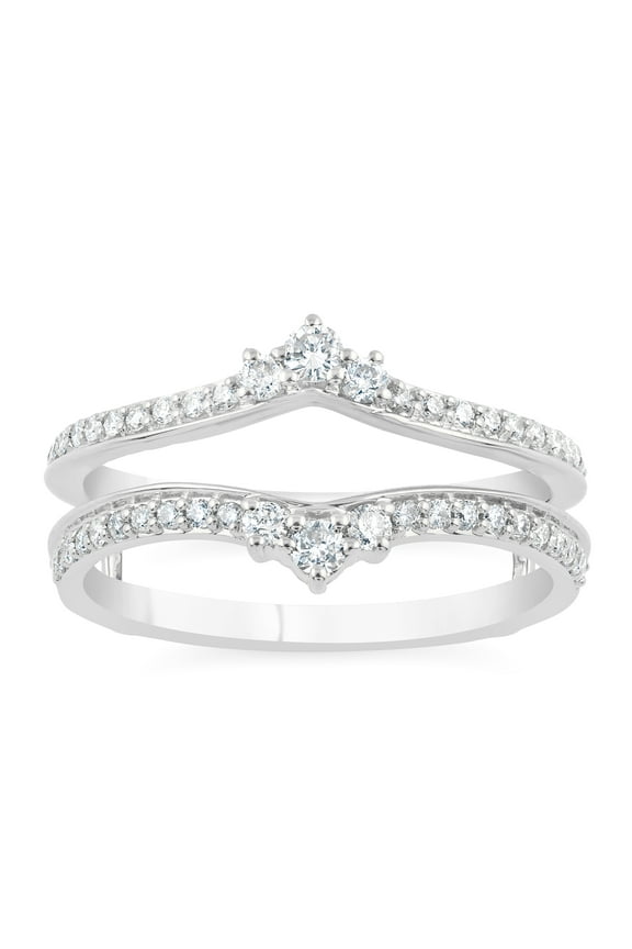 ry 1.6 Ct Round Cut Moissanite Bridal Stacking Ring - 14K White Gold Plated Ring for Her - Double Enhancer Style Sterling Silver Engagement Ring - Wedding Proposal Ring for Her