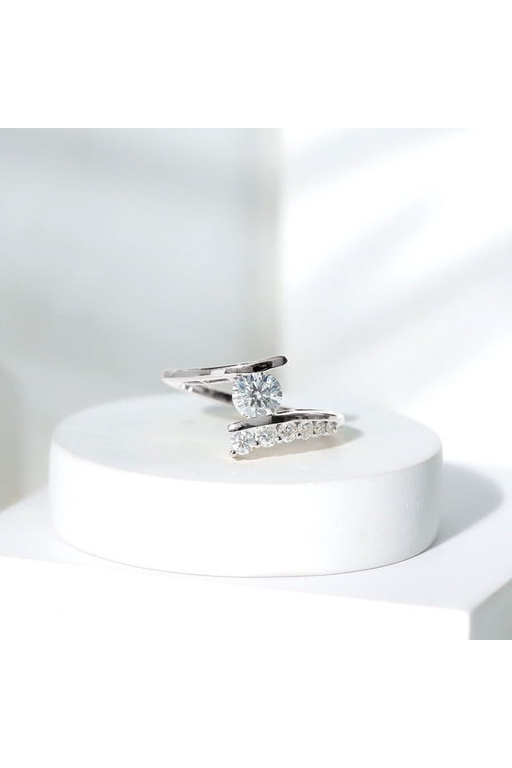 1.60 Ct Round Cut Diamond Rings - 14K White Gold Plated Engagement Ring - Bypass Swirl Diamond Wedding Ring - Special Occasion Ring for Women - Anniversary Gifts for Wife