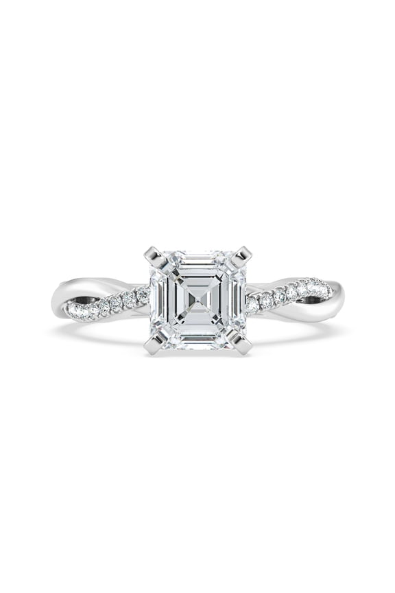 ry 1.7 Ct Asscher Cut Moissanite Solitaire Ring - Twisted Shank Design - 14K White Gold Plated Party Wear Engagement Jewelry for Women