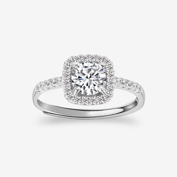 Spot Jewelry 1.7 Ct Round Cut Moissanite Anniversary Ring - 14K White Gold Plated Ring - Engagement Wedding Ring for Her - Halo Anniversary Gift Daughter - Split Shank Bridal Moissanite Jewelry