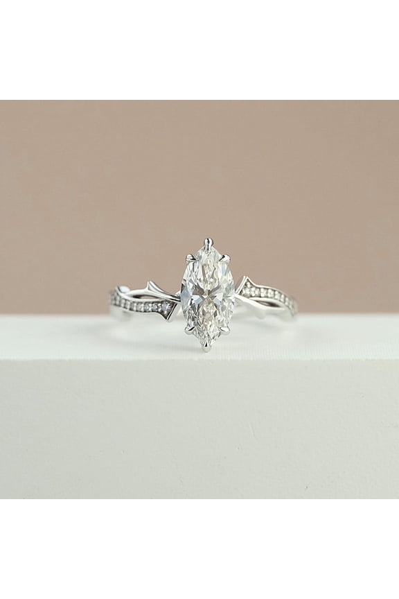 1.8 Ct Marquise Cut Diamond Rings Gifts - 14K White Gold Plated Rings - Split Shank Christmas Special Gift for Her - Engagement Wedding Diamond Jewelry for Women - Proposal Ring