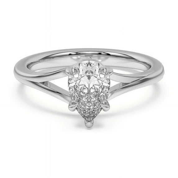 Spot Jewelry 1.8 Ct Pear Cut Moissanite Chevron Duo Engagement Ring - 14K White Gold Plated Solitaire Wedding Ring for Women
