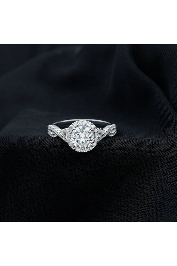 ry 1.8 Ct Round Cut Diamond Rings - 14K White Gold Plated Rings for Her - Criss Cross Engagement Wedding Overlapped Diamond Rings for Women - Halo Wedding Proposal Rings for Girlfriend