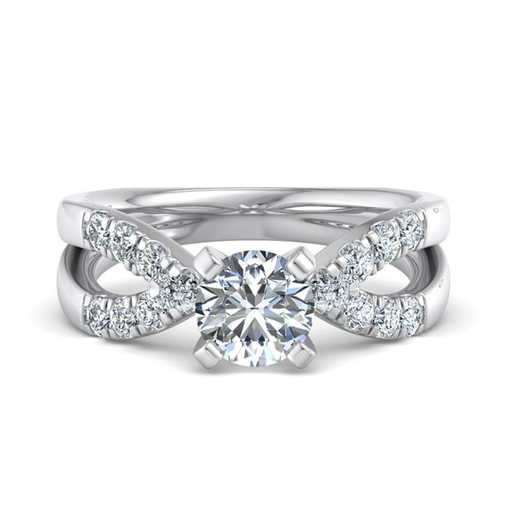Spot Jewelry 1.8 Ct Round Cut Moissanite Split Pave Engagement Ring for Women - 14K White Gold Plated Solitaire Ring with Sparkling Pave Accents - Engagement Wedding Jewelry
