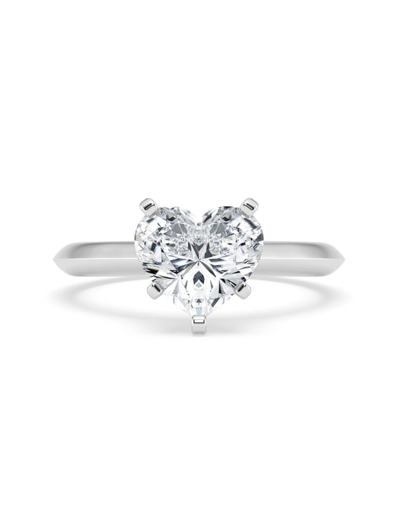 ry 1.9 Ct Heart Cut Moissanite Solitaire Ring - 14K White Gold Plated Engagement Ring - Solo Prong Set Design for Women - Sparkling Diamond Jewelry
