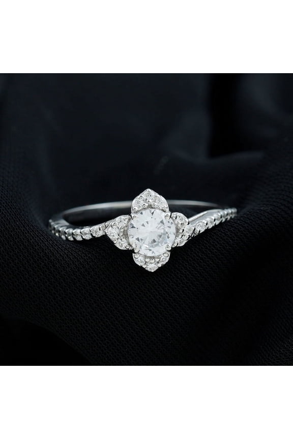 1.9 Ct Round Cut Diamond Anniversary Ring - 14K White Gold Plated Rings for Her - Swirl Sterling Silver Engagement Rings for Women - Motif Halo Wedding Proposal Rings for Girlfriend