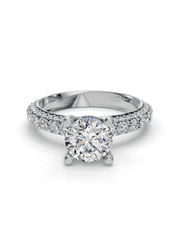 ry 1.9 Ct Round Cut Moissanite Engagement Ring with Rolled Pave Accent - 14K White Gold Plated Solitaire Wedding Ring for Engagement