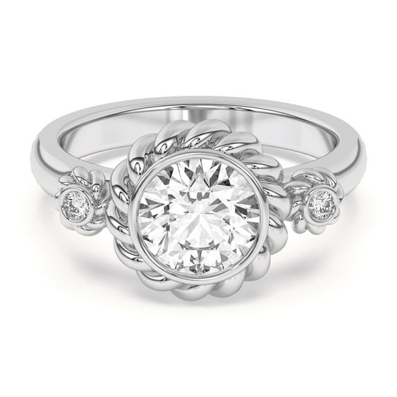 Spot Jewelry 1.9 Ct Round Cut Moissanite Rope Halo Engagement Ring for Her - 14K White Gold Plated Solitaire Diamond Ring for Women