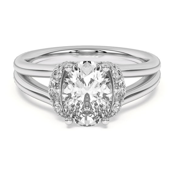 Spot Jewelry 14K White Gold Plated 1.9 Ct Oval Cut Moissanite Halo Ring for Women - Split Shank Engagement Jewelry