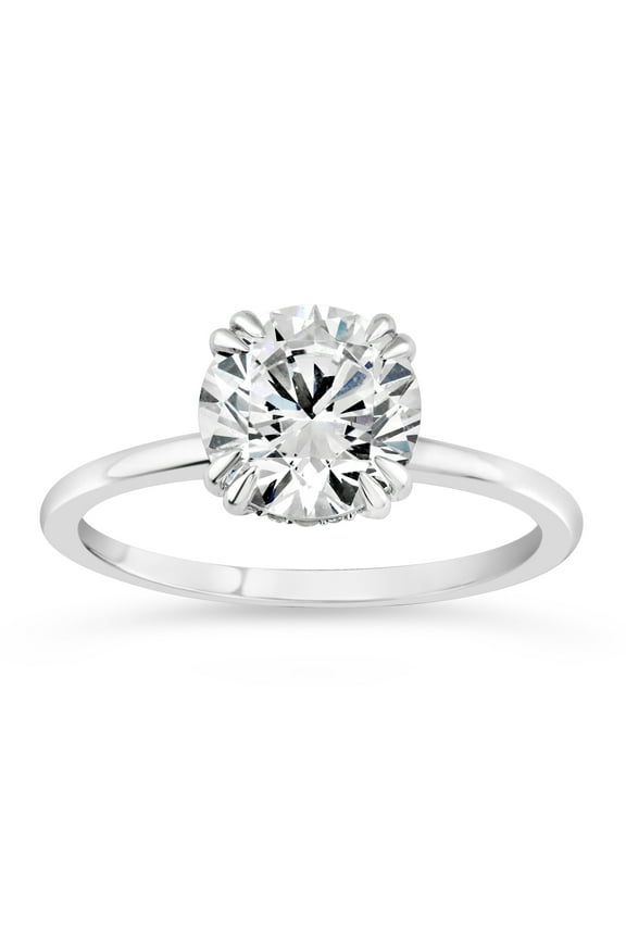 ry 14K White Gold Plated Moissanite Rings for Her - Brilliant 1.8Ct Round Cut Moissanite Ring - Engagement Hidden Halo Ring for Women's - Solitaire Rings for Wife Anniversary Gifts for Her
