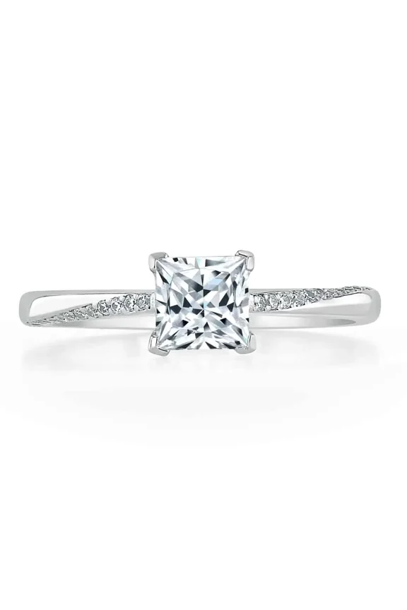 ry 14K White Gold Plated Ring - 1.7 Ct Princess Cut Moissanite Ring for Her - Engagement Wedding Prong Setting Ring - Gorgeous Anniversary Gift for Women's - Forever Ring for Women's