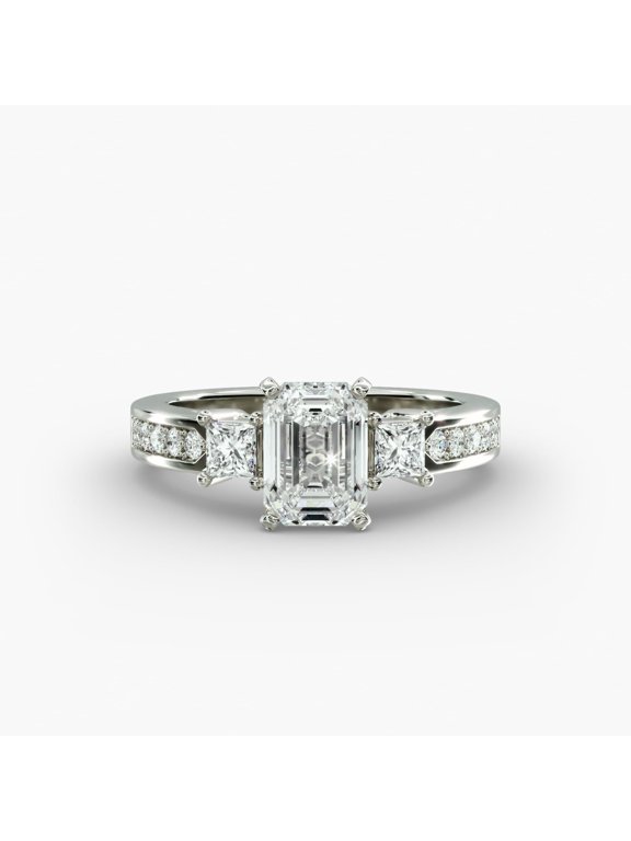 ry 14K White Gold Plated Ring - 2.3 Ct Emerald Cut Moissanite Ring - Engagement Wedding Ring for Her - 6th Anniversary Gift for Her - Multi-Stone Stacking Engagement Ring - Christmas Gift