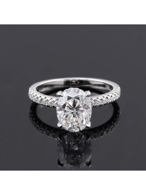 ry 14K White Gold Plated Ring - 2 Ct VVS1/D Oval Cut Diamond Ring - Solitaire with Accents Wedding Anniversary Ring for Women - Classic Engagement Wedding Ring for Women