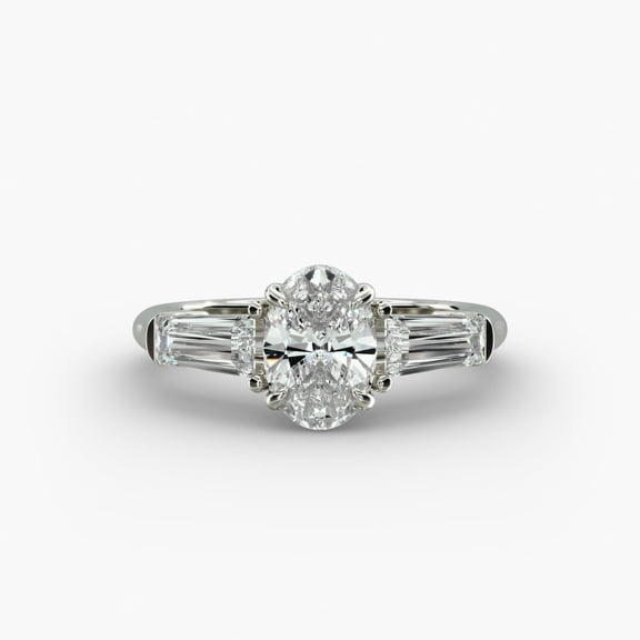 Spot Jewelry 14K White Gold Plated Ring - Oval Cut 2 Ct Moissanite Ring - Christmas Engagement Ring - Beautiful Special Ring - Mid Century Engagement Wedding Baguette Ring - Gift for Birthday