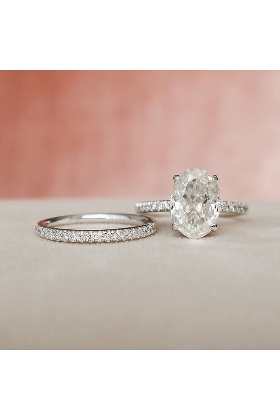 ry 14K White Gold Plated Ring - Oval Cut 2 Ct VVS1/D Moissanite Ring - Bridal Set Wedding Anniversary Engagement Ring for Women - Special Occasion Jewelry for Girls