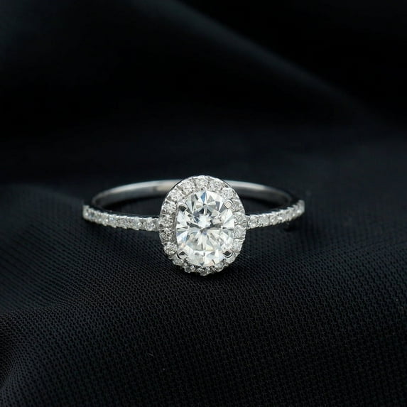 Spot Jewelry 14K White Gold Plated Rings - 1.6 Ct Oval Cut Diamond Rings - Beautiful Halo Engagement Wedding Jewelry - Stackable Diamond Rings on Sale - Valentine's Day Present