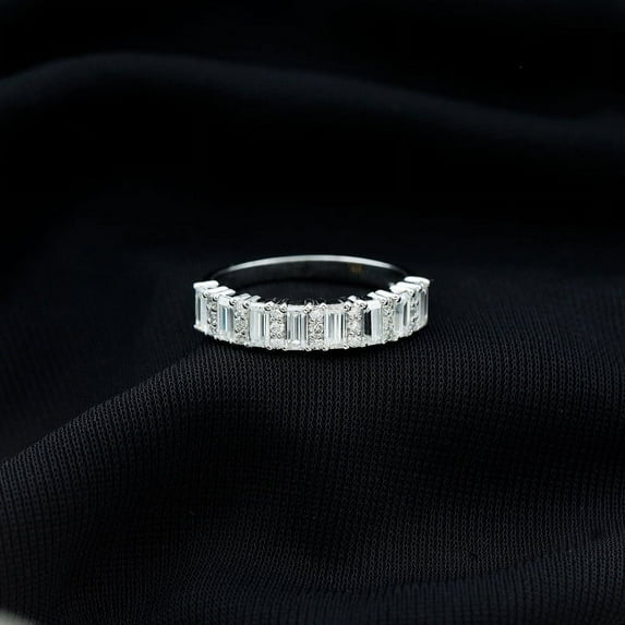 Spot Jewelry 14K White Gold Plated Rings - 3 Ct Moissanite Baguette Cut Diamond Rings - Stacking Engagement Wedding Rings for Women - Diamond Ring for Birthday Gift - Anniversary Gifts